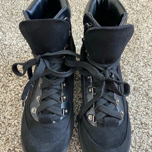 Soda black suede and leather chunky platform heeled boots lace up 7 - Picture 1 of 5